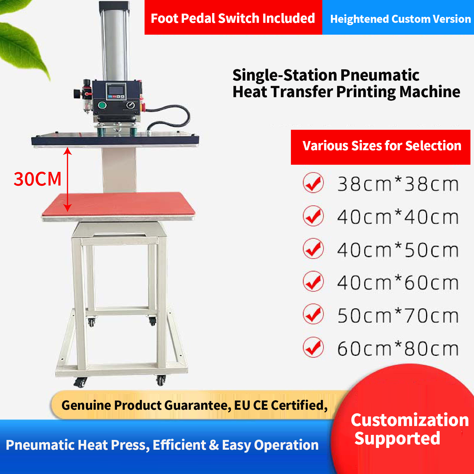 Pneumatic Single-Station Drawer Heat Press with Riser